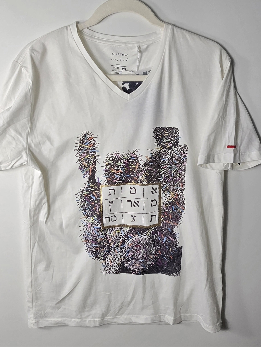 Astr White V-Neck Short Sleeve Tee with Multicolor Cactus Graphic